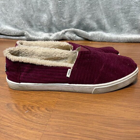 TOMS Womens Alpargata Burgundy Red Faux Fur Lined Corduroy Flat Loafer Slip On 9 - Picture 6 of 9